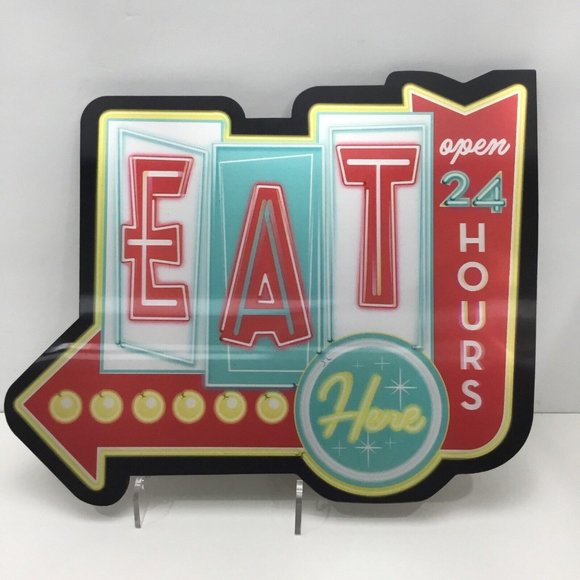Eat Here Arrow Lenticular - Vintage Diner Sign for Kitchen or Man Cave - Picture 1 of 9
